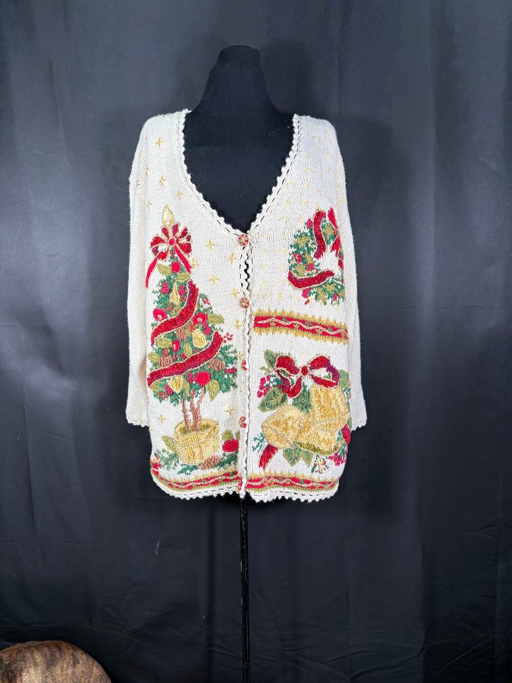 Vintage Plus Size Holiday Christmas Cardigan Sweater Heirloom Collectibles 22/24